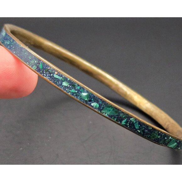 Vintage Brass and Composite Turquoise Bangle Bracelet - Picture 2 of 9